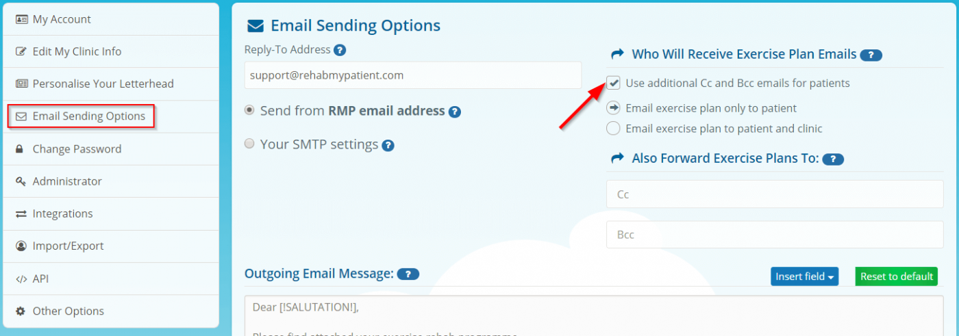 Email sending options