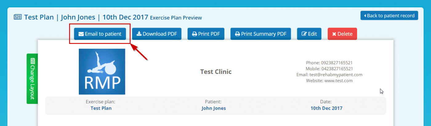 email exercise plan to the patient