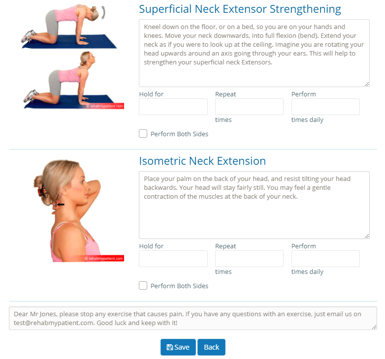 Exercise plan description and reps