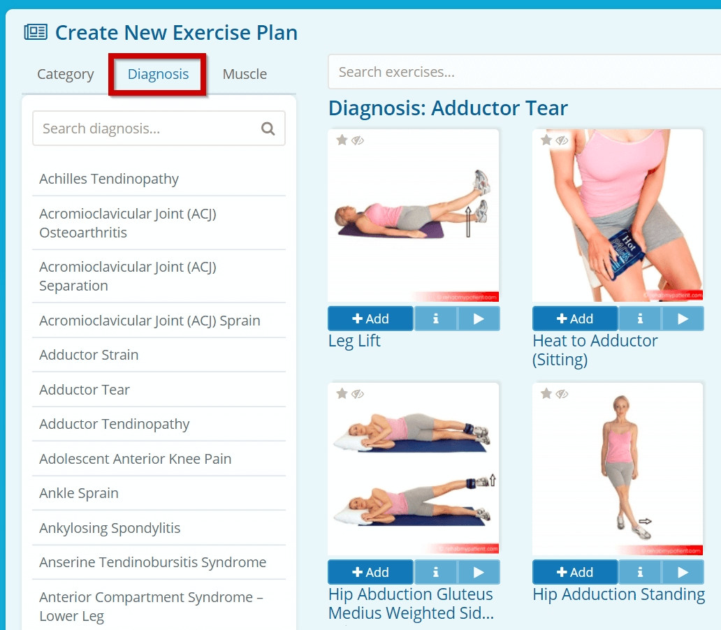 Exercises by diagnosis